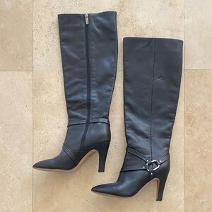 Vince Camuto Black Leather Heeled Knee High Boots